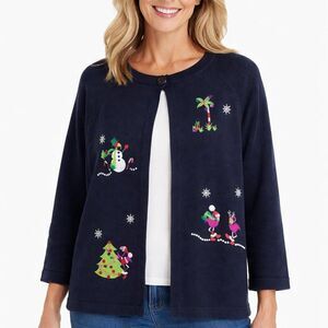 Crystal Kobe Christmas Holiday Flamingo Cardigan Sweater Size XL